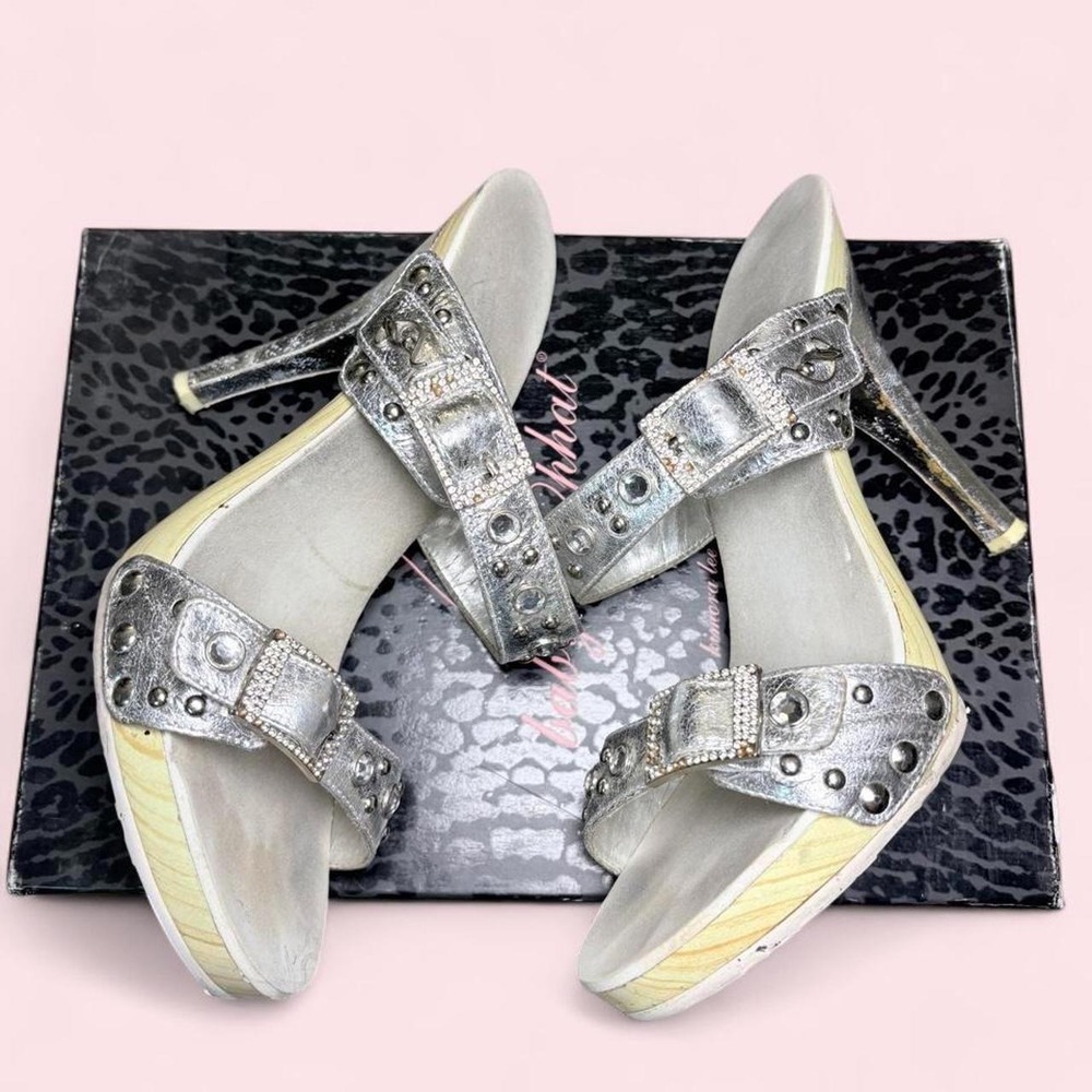 Y2K Vintage Baby Phat Silver Studded Stiletto Wooden Platform Heels